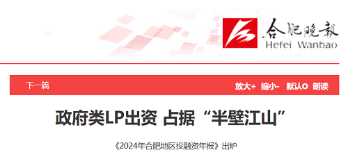 【合肥晚报】政府类LP出资 占据“半壁江山” 《2024年合肥地区投融资年报》出炉
